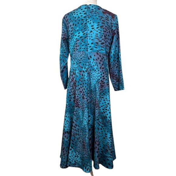 Natori Cheetah Crepe Top Stitch Dress Teal Aqua Blue 3/4 Sleeve Back Zip Size 8 - Picture 6 of 13